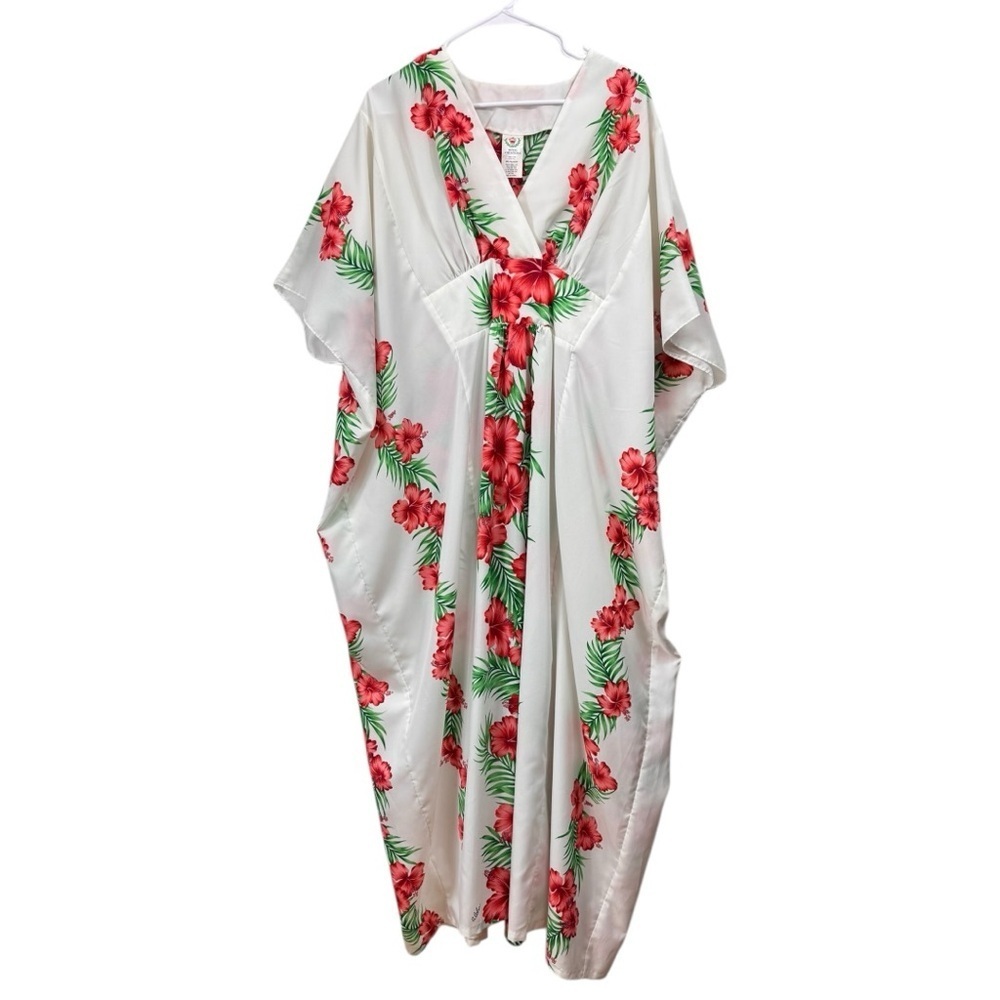 Vintage Royal Creations One Size White Pink Floral Kimono Style Kaftan Hawaii